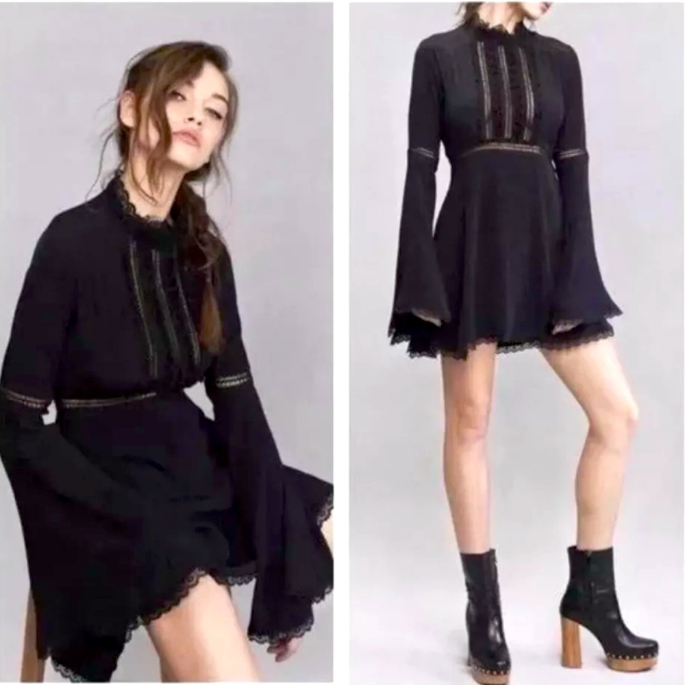 New Condition For Love and Lemons Black Crochet Goth Mini Dress XS